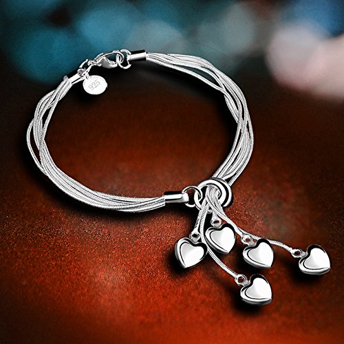 Sosuo XF 925 Sterling Silver Five-Line Chain With Five-Heart Bracelet Bangle thumb #1