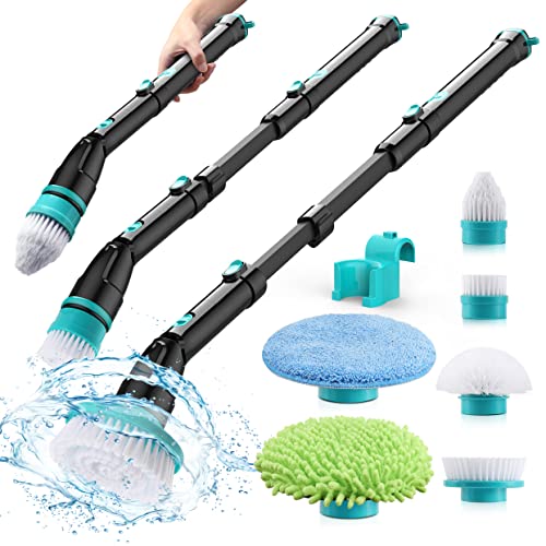 Electric Spin Scrubber, Cordless Spin Scrubber with 4 Replaceable Brush Heads ,2 Cleaning Pads and Adjustable Extension Handle, Power Cleaning Brush for Bathroom Floor Tile Electric Spin Scrubber, Cordless Spin Scrubber with 4 Replaceable Brush Heads ,2 Cleaning Pads and Adjustable Extension Handle, Power Cleaning Brush for Bathroom Floor Tile