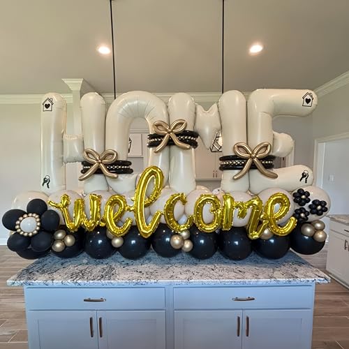 Image of 40 Inch Beige HOME Balloon for Housewarming Party Decorations, Large Cream New Home Welcome Balloon Letter Banner, White Sand Real Estate Balloons Sign for Sweet House Warming Homecoming Party Decor