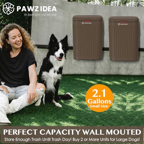 Image of PAWZIDEA Wall Mount Dog Poop Trash Can Outside, 2.1 Gallon Small Dog Waste Bin with Lid, Activated Carbon Odor Control, Waterproof Metal Pet Waste Disposal Container, Fence Hang Poop Proof Garbage Can