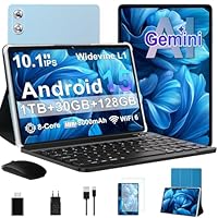 fezawio 10,1 Zoll Android 15 Gaming Tablet Gemini AI 30GB RAM +128GB ROM, Octa-Core 8000mAh, WiFi6, Widevine L1, GMS, 3.5mm Audio, GPS, Face ID mit Tastatur, Maus und Schutzh&uuml;lle, Blau