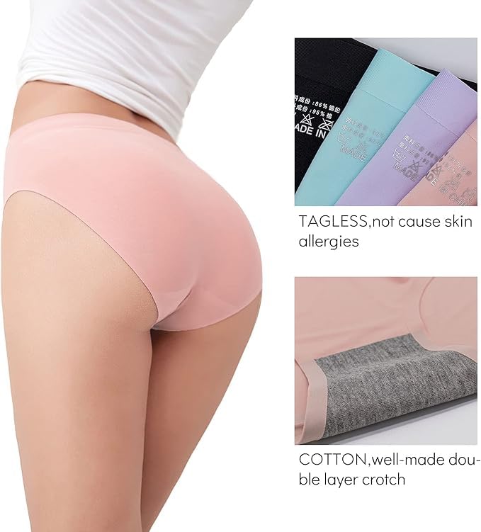 Image of LOURYN KOULYN No Show Underwear for Women Seamless High Cut Briefs Mid-Waist Soft No Panty Lines,Pack of 5
