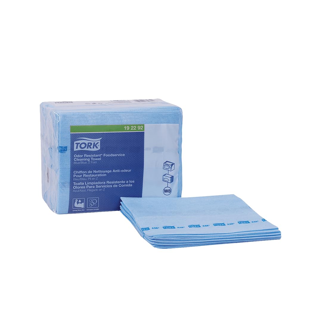 192292 Odor Resistant Foodservice Cleaning Towel, Z-Fold, 1-Ply, 11.75" Width x 14.75" Length, Blue/Blue (Case of 4 Packs, 50 per Pack, 200 Towels) For use with Tork 655300