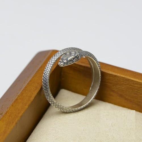 Zling Men's Silver 925 Sterling Gothic Python Snake Ring For Wo Adjustable Size Wrap Ring Punk Jewelry