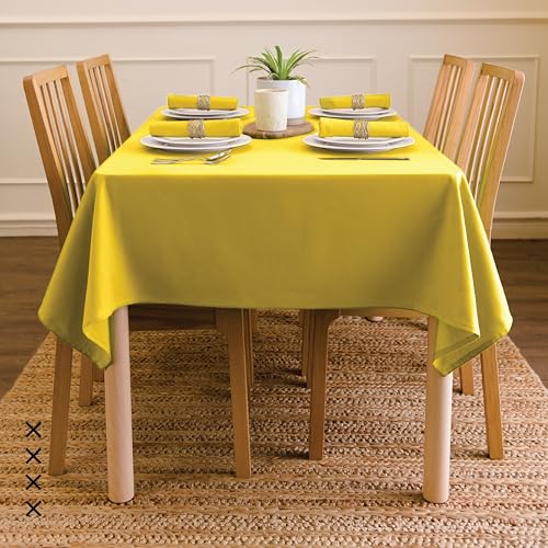 Image of Encasa XO Dining Table Cover Cloth for 4 to 6 Seater | 140x180 cm Cotton Canvas Rectangular Table Cloth | Machine Washable Tablecloth for Indoor & Outdoor Use - Sunbeam Yellow Solid Color