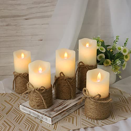 Petristrike Flickering Flameless Candles, Battery Candles With Remote & Timer, White Led Pillar Candles For Farmhouse Decor, Beach Decorations, Party - Set Of 5 #TOP1