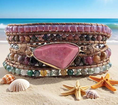 Image of Boho Wrap Bracelet for Women, Handmade Natural Imperial Jasper Multi-Layer Stone Beaded Bracelet, Bohemian Healing Crystal Stone Jewelry Gifts