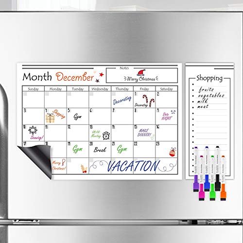 USA Made Magnetic Dry Erase Calendar for Refrigerator with 6 Markers & Magnetic Shopping List – Kitchen Fridge Calendar White Board, Schedule Planner Wall Set - Thumbnail 4