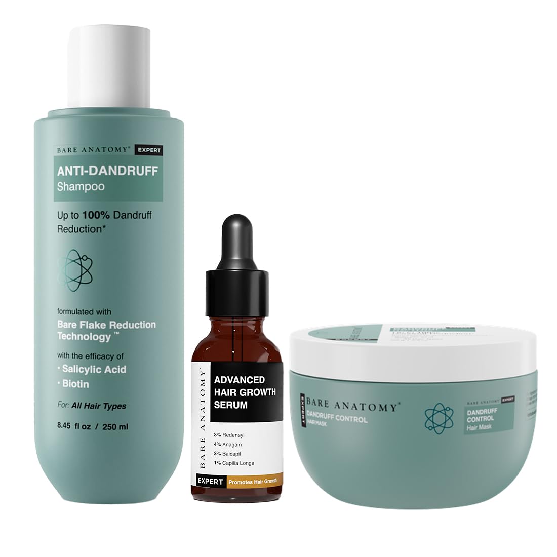 Bare Anatomy Expert Anti-Dandruff Shampoo + Mask | Dandruff Reduction | Targets Oily Scalp & Sheds Dry Flakes | Advanced Hair Growth Serum |Hair growth & Hair fall control serum for Women & Men