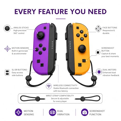 Image of Hopevry Joy-Con (L /R) Compatible with Nintendo Switch Controller | Wireless Controller For Nintendo Switch OLED | Support Double Vibration,Motion Sensing,Wake-up,Screenshot (Purple & Orange)