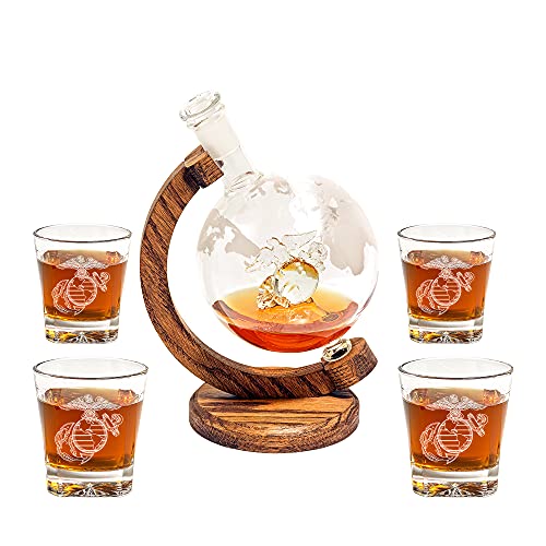 Marine Corps Decanter Set - Marine Graduation Gifts & Veteran Gifts - US Marines EGA Decor Globe Whiskey Decanter (1000ml Decanter, Military Gift) Marine Corps Gifts - USMC Gifts for Men