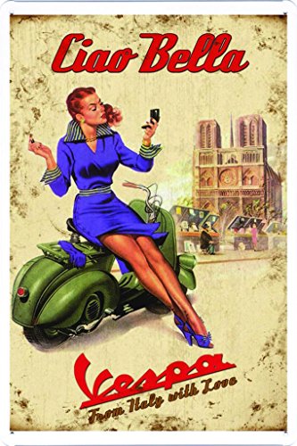 Abstract Sign Vespa Scooter Liao Bella 7.8"x11.8" Tin Poster Metal Plate Wall Decor
