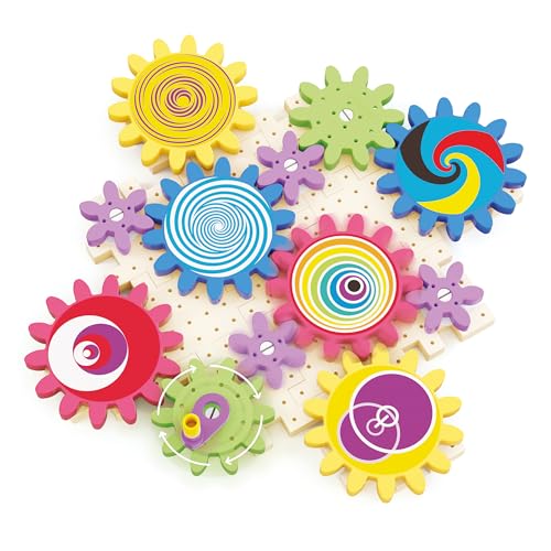 Image of Quercetti: PlayEco+ Kaleido Gears - 38pc Interactive Building Playset, Colorful Gear Plates, Chain Reactions Construction Toy, STEM Activity, Kids 3+