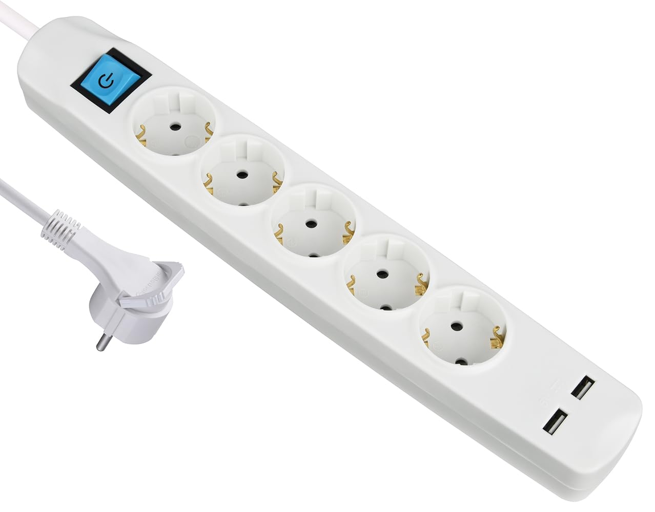 MAXTRACK NV58-5WL 5-Fach Steckdosenleiste mit USB, Flacher Schutzkontaktstecker, 2 USB-Ladebuchsen, Mehrfachsteckdose mit Griff zum Herausziehen, Kabelbinderfixierung, platzsparend & robust