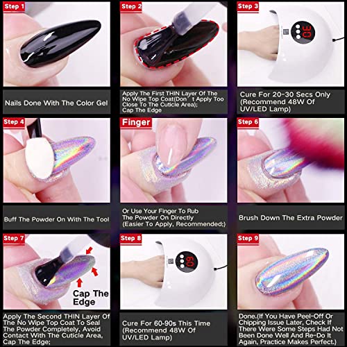 Ga&En QCF1G0001 Holographic Nail Powder Fine Rainbow Holo Unicorn Mirror Laser Effect Multi Chrome Manicure Pigment Glitter Dust For Salon Home Nail Art Diy Deco thumb #6