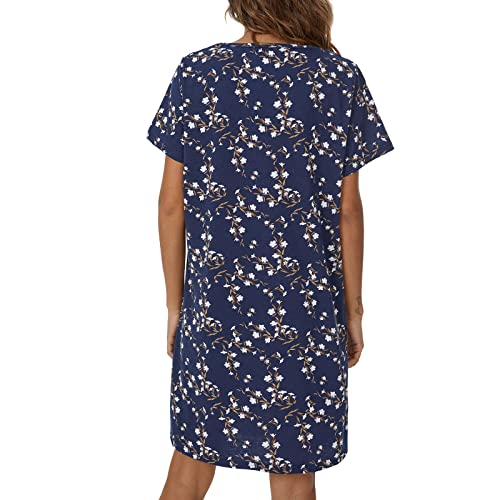 Tugege Women's Nightgowns Short Sleeve Sleepshirts Sleepwear Casual Print Pajama Dress2