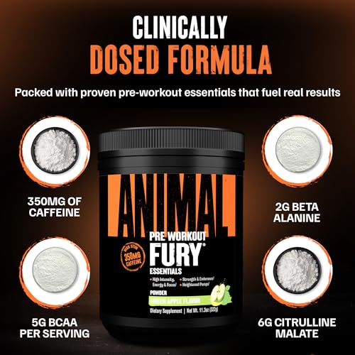 Animal Fury Pre Workout Powder - Green Apple, 350mg Caffeine, BCAA Amino Acids, 2g Beta Alanine, Citrulline & Tyrosine, Energy, Focus, Strength, Endurance, Preworkout for Men & Women, 20 Servings - Image 6