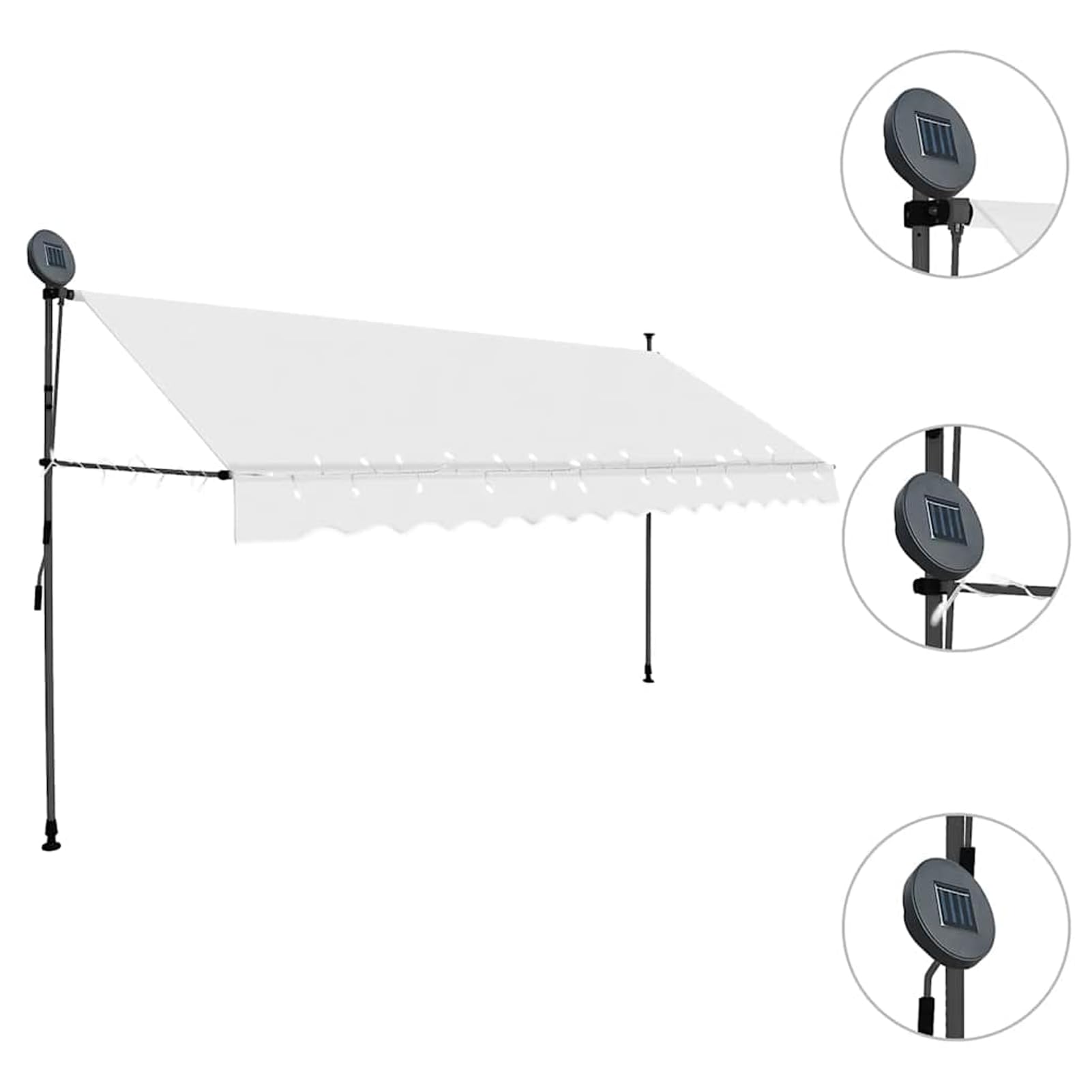 Wysuwana markiza balkonowa, obsługiwana ręcznie, 400 cm, kremowa, bez wiercenia, z korbą ręczną, aluminiowa markiza odporna na promieniowanie UV, regulacja wysokości i działanie wody, ochrona
