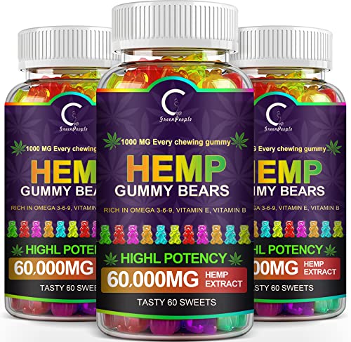 (3 Pack) GPGP Greenpeople Hemp Gummies 60,000mg Extra Strength -180ct - 100% Natural Hemp Oil Infused Gummies, Promotes Focus Calm, Sleep and Calm Mood