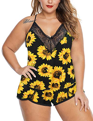 Image of Women Plus Size Pajamas Cami Shorts Set Nightwear Sexy Lace Lingerie Sleepwear