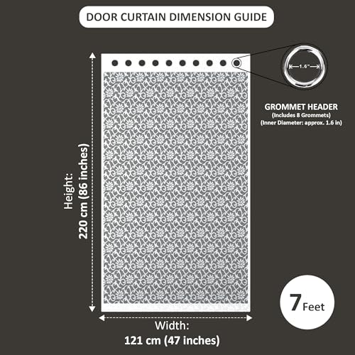 Image of Kuber Industries 2 Pcs Net Cotton 7 Feet Door Curtain Vine Designfor Home Decor | Semi Sheer Grommet Curtains for Living Room /Bedroom | RC317 - Delhi White