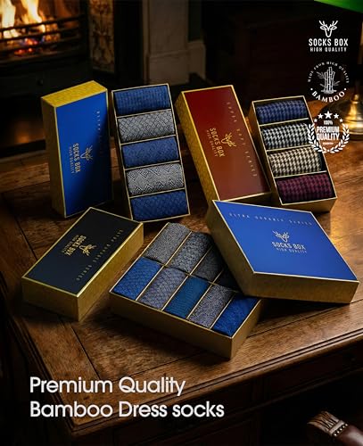 Image of Mens Ankle Socks, Premium Quality Bamboo Rayon Ankle Socks, Patterned, 5 Pairs, Gift Box, Size 8-13