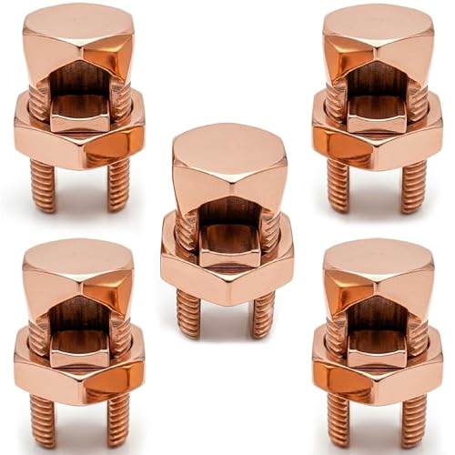 OHLECTRIC Size #8 Copper Split-Bolt Connector 8 AWG (5-Pack) Heavy-Duty Electrical Wire Splicing Terminal, High-Conductivity Metal Grounding Split Bolts, Clamps for Grounding Wire