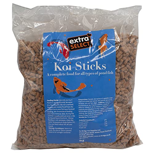 Extra Select Koi Sticks - Koi Food Pond Sticks Complete Pond Fish Food for Garden Pond Ornamental Fish to promote Vibrant Colour & Healthy Nutrition - 1kg Bag
