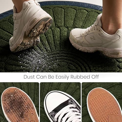 Image of Yellow Weaves Semi Circle Door Mat for Home Entrance, Half moon Outdoor Rubber Mat - Non-Slip, Anti Skid Half Circle Foot Mat, Dirt Trapper, Heavy-Duty, Waterproof Main Doormat, 45x70 cm | Olive Green