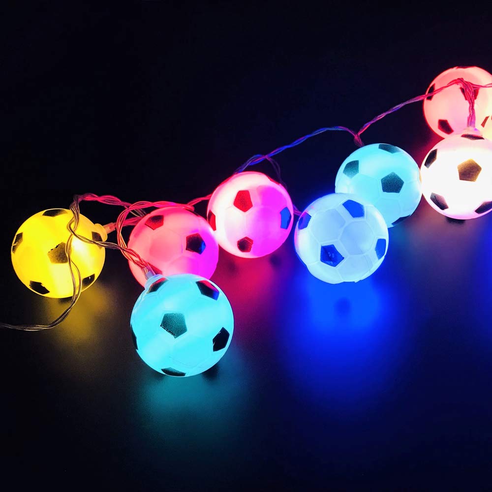 Cirkooh Multicolor Football Soccer LED String Lights, 9.8Ft 3M 20LED Battery Operated, Indoor Outdoor Sports Theme Home Party Bedroom Decor