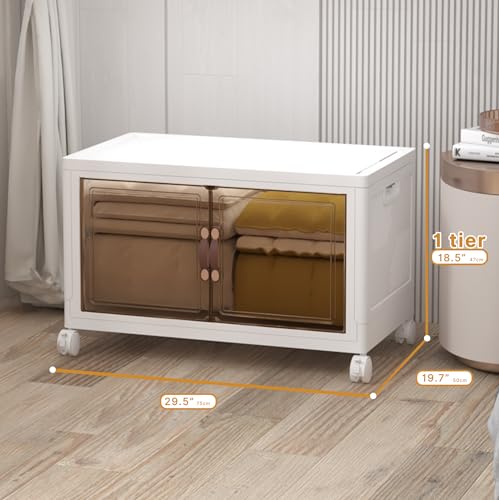 Image of UAMFURI Stackable Storage Bins with Lids, 168QT Closet Organizers and Storage Cabinet with Doors & Wheels, Lockable Plastic Foldable Drawers for Bedroom Dorm Office Garage(168QT*1,White)