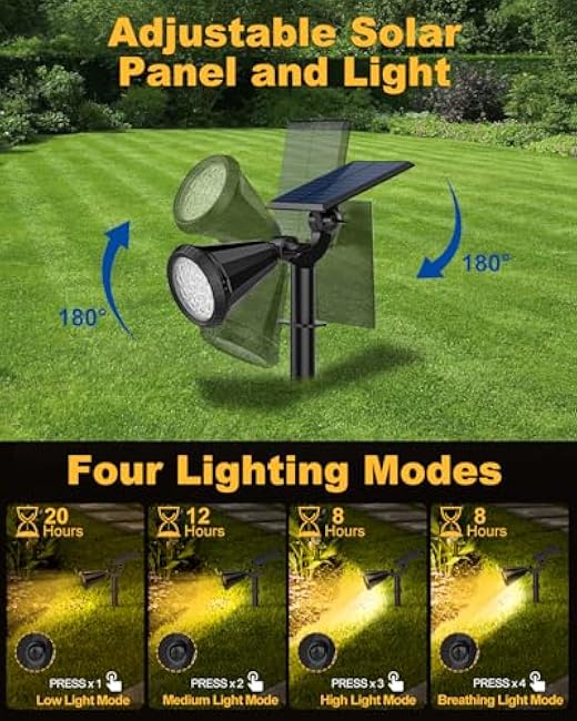 Solar Spot Lights Outdoor, 4 Pack Outdoor Solar Lights for Yard, 4 Lighting Mode Solar Landscape Spotlights with Auto On/Off, 2-in-1 Waterproof Wall Lights for Garden, Walkway (Warm White)