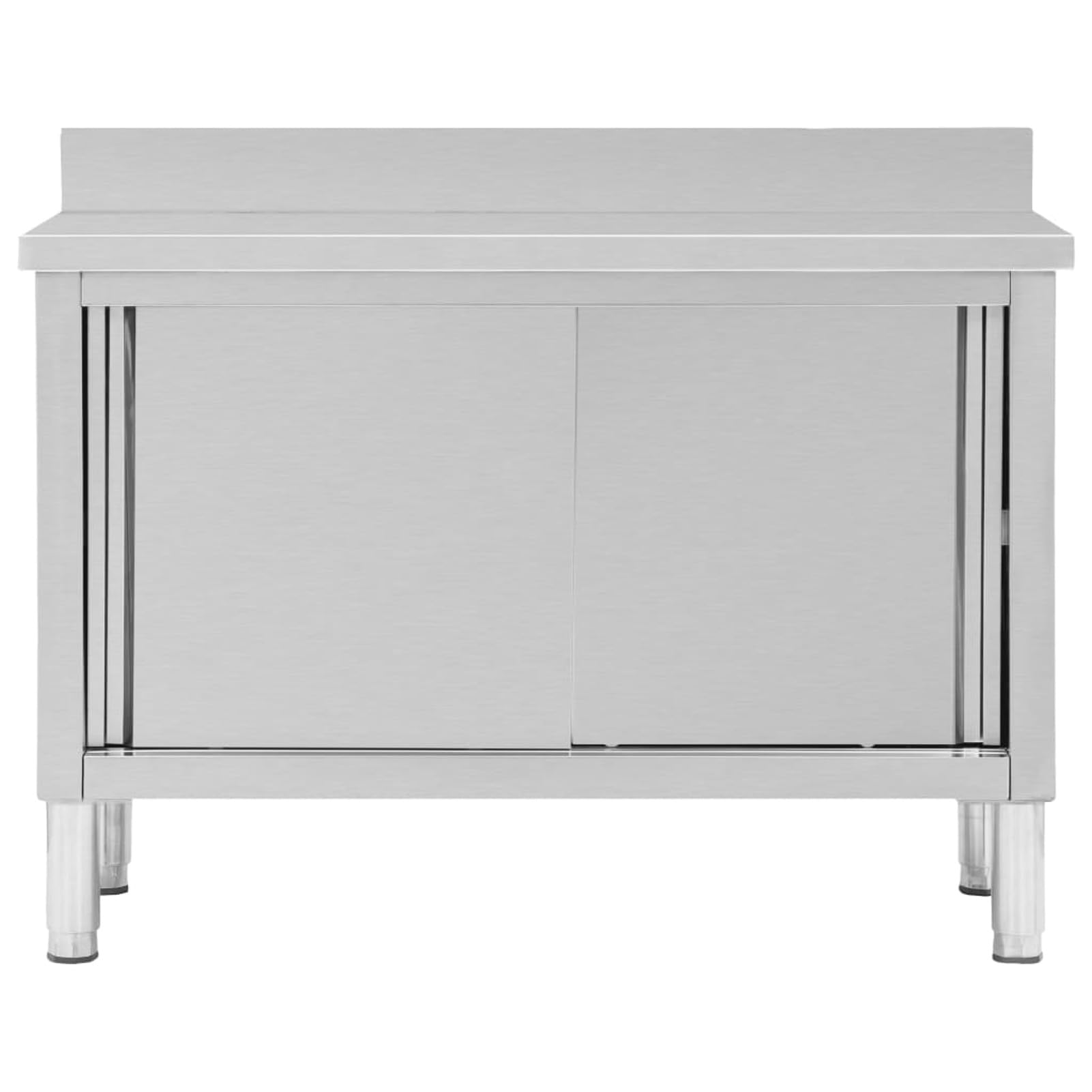Banco da Lavoro con Ante Scorrevoli, Tavolo da Lavoro in Acciaio Inox, con Armadio da Cucina, 120 x 50 x (95-97) cm