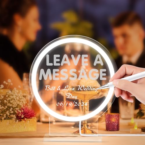 White Light Neon Sign With Holder Base,5V USB LED Neon Table Sign with Easable Mark Pen DIY Your Own Language for Leave A Message Wedding Party Reception Decor (Transparent White)