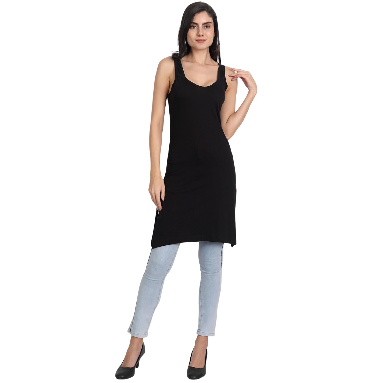 Women's Cotton Sleeveless Long Kurti Camisole Slip Spaghetti Sameez Pack of 1-image-8