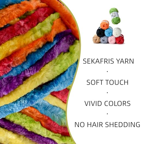 Image of 3 Pack Plush Chenille Chunky Yarn - Fluffy Velvet Yarn Crochet for Blanket Knitting and Crocheting - Soft Baby Yarns for Crocheting - Amigurumi Crochet Yarns 100g (87yds) (3 Rainbow)