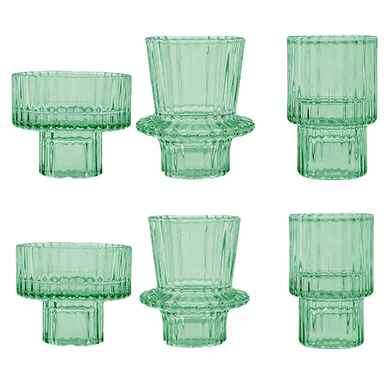Bougeoirs en verre vert pour bougies chauffe-plat et piliers lot de 6