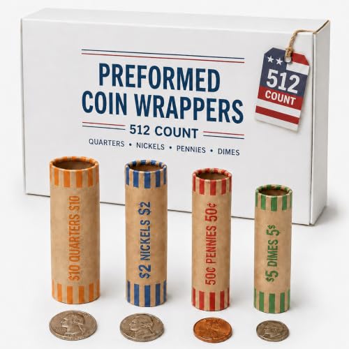 Image of PM Company 512 Pcs Preformed Coin Wrappers Rolls Assorted ABA Color-Coded