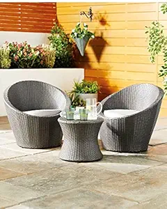 Spyder Craft Patio Conversation Table Set 2+1 Rattan Patio Furniture Sets 2 Chair and 1 Table with Cushions for Garden Balcony Bedroom Color: Grey and Beige