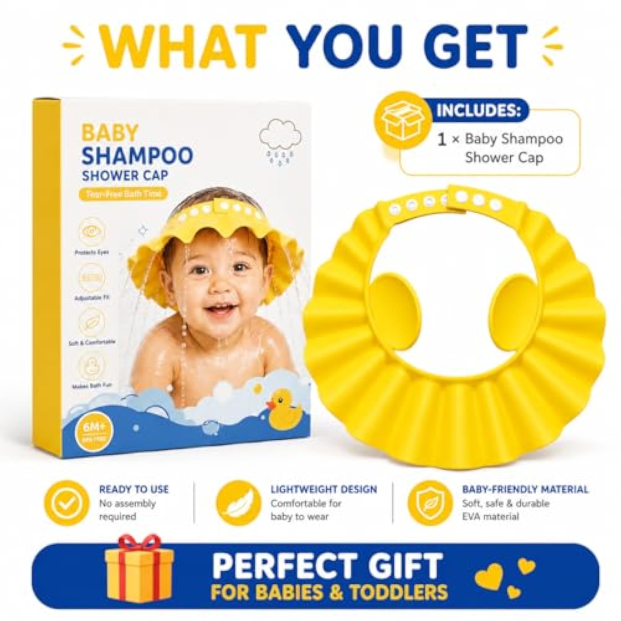 Baby Shampoo Shower Cap for Kids, Adjustable Waterproof Visor