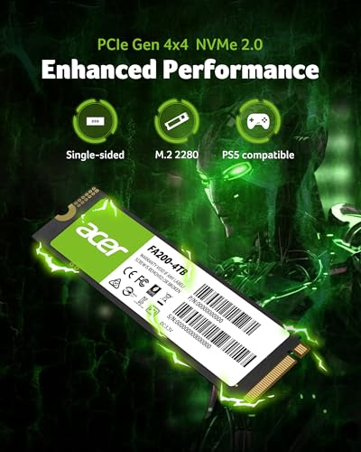 acer FA100 512GB M.2 SSD 2280 NVMe Gen3 x4 Internal Solid Stat