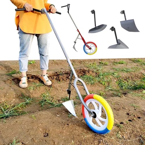 HNSYPX 4-In-1 Hoe Garden Tool No Bending Over Hand Pushed,Garden Hoe Portable Multifunction Adjustable,Hoe Garden Tool Multi-Accessory Hoeing、Trenching、Loosening、Rolling