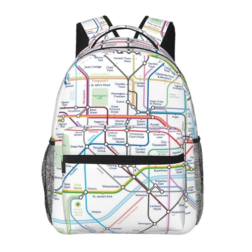 MENRIAOV London Tube Map Double Shoulder Bag Backpack Adjustable Shoulder Large Capacity Travel Outdoor Laptop Backpack