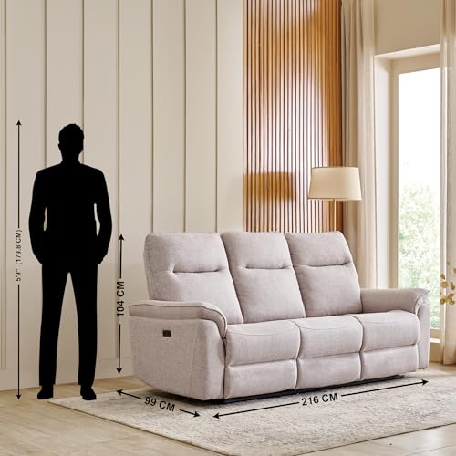 Image of Home Centre | Artise Fabric 3+1+1 Seater Recliner Set | Recliner Sofa for Living Room | Solid Wood | Beige | 1 Year Warranty
