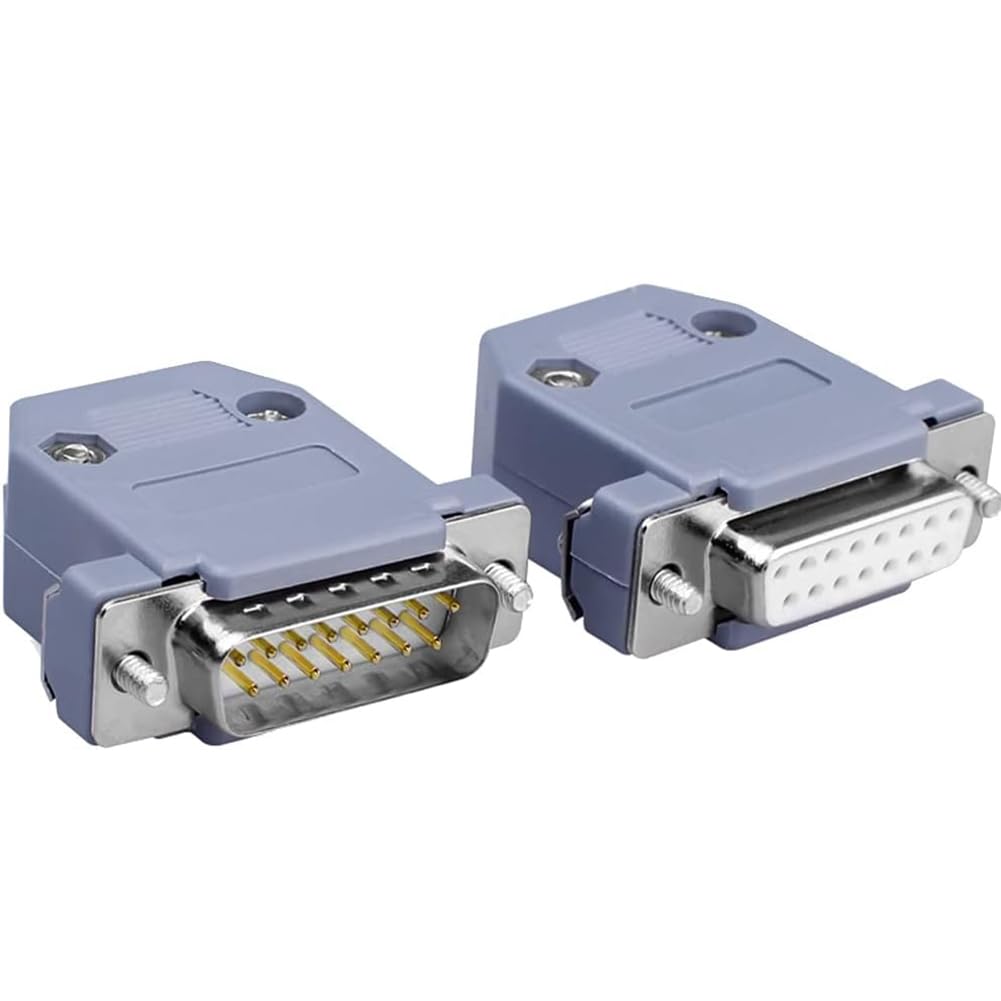 PENGLIN DB15 - Set di 10 connettori seriali per saldatura, maschio femmina RS232 D-SUB, connettori dorati RS232, 15 pin, adattatore per saldatura con cappuccio in plastica, beccuccio per scarico della