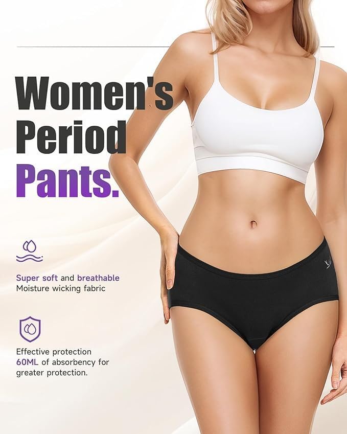 Image of DIVING DEEP Period Panties for Women - Leak Proof, Heavy Flow Protection | Overnight Protection Mid Rise Girls Period Panties |Two Years Reusable Menstrual Underwear with Tummy Control (Pack 4)