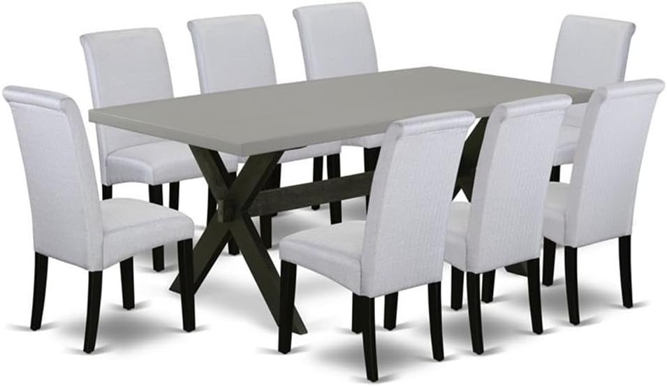East West Furniture X697BA105-9 9 Piece Kitchen Table Set Includes a Rectangle Dining Table with X-Legs and 8 Grey Linen Fabric Parson Dining Room Chairs, 40x72 Inch, Multi-Color