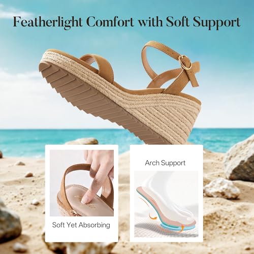 Image of Ankis Platform Wedge Sandals for Women, Black Brown White Nude Espadrille Womens Wedge Sandals Comfortable Open Toe Ankle Strap High Heel Wedges for Women Dressy Summer -3.4Inch