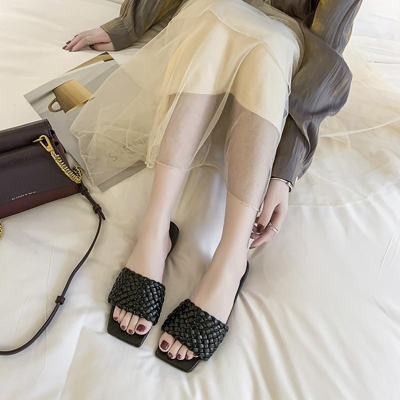 ZQW Women's Woven Open Toe Flat Sandals Boho Strappy Slide Sandals Lightweight Breathable Beach Slides for Summer Vacation Casual Walking4