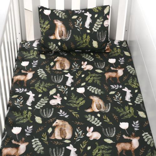 Image of JISEN 3 Piece Crib Bedding Set for Baby Boys Girls Bear Green